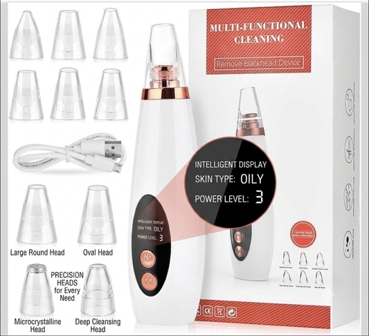 KD 6 in 1 Multi-function Blackhead Remover Tools | Electric Derma suction Machine | USB Rechargeable Acne Pimple Pore Cleaner Vacuum tool - Facial Cleanser Device for Nose & Skin Care (White)